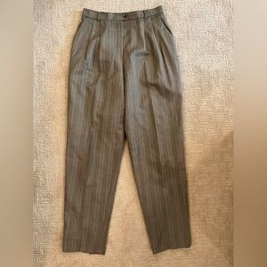 🤎 Holt Renfrew Vintage 100% Wool Plaid Trousers High Rise Pleated Brown Cream 14